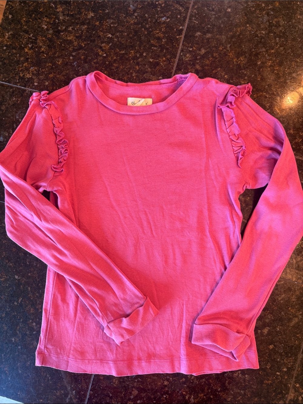 Girls' Long-Sleeve Ruffle Shoulder Tee - Pink